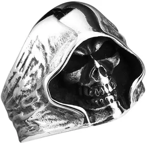 New Bully Retro Trend Men's Ring Large Casting Death Skull Reaper Punk Ring Street Niche Fashion Ring Jewelry Party Jewelry Gift