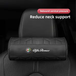Car Round Leather Neck Protection Memory Cotton Headrest Interior For Alfa Romeo Giulia Stelvio Junior Tonale 33 Stradale 4C Giulietta MiTo 147 Brera Disco Volante 156 159
