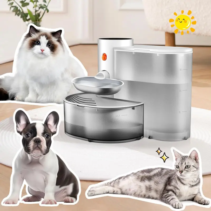 Smart Wireless Pet Water Fountain, Stainless Steel Bowl, No Filter, 3.5L Large Capacity, Rechargeable Automatic Water Dispenser for Cats and Small Dogs, Wastewater Separation Fresh Water