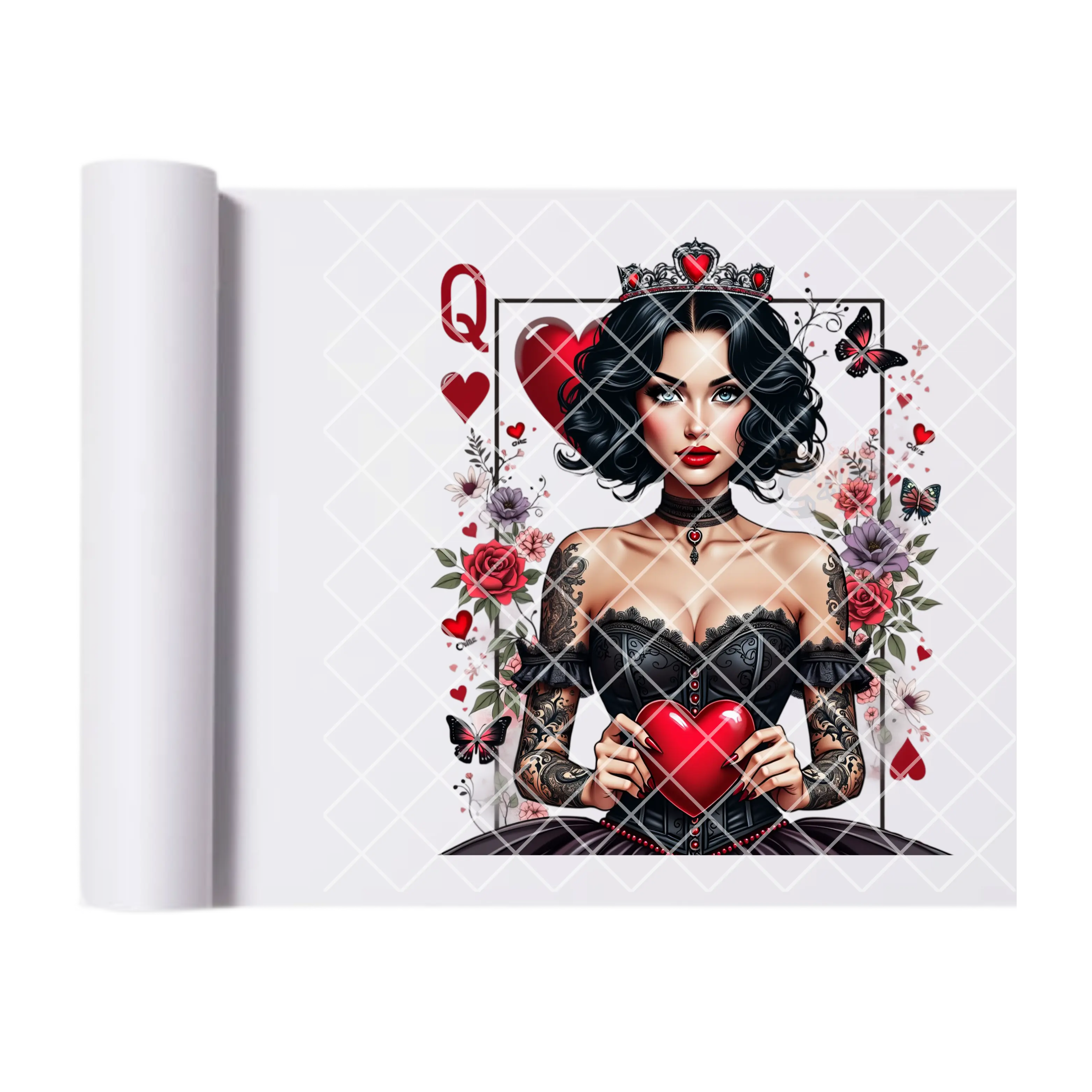 Queen valentine card brunette DTF film t shirt transfer