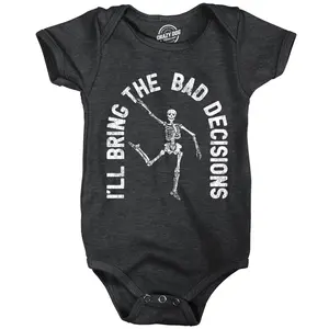 Ill Bring The Bad Decisions Baby Bodysuit Funny Sarcastic Halloween Graphic Novelty Jumper For Infants Funny Baby Onesies Halloween Clothes for Baby Novelty Onesie Black -
