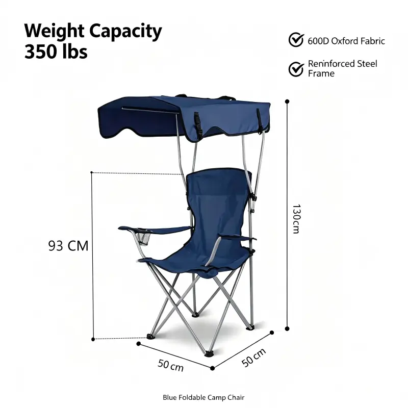 Foldable Camping Chair with Detachable Sun Shade Canopy, Portable Heavy Duty Outdoor Lawn Chair with Cup Holder & Breathable Mesh, Lightweight Backpack Design Fold Up Fishing Chair for Camping, Picnic, Beach, Backyard