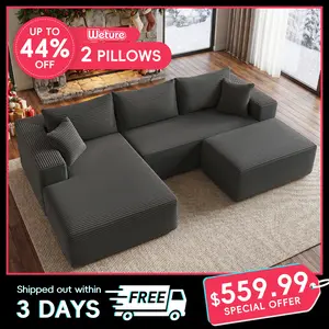 【2-3 Packages】110” Cloud Sectional Couch, Boneless Sofa for Living Room, Modern Modular Couch with Deep Seat, Upholstered Sofa with L-Shaped Chaise, No Assembly Required