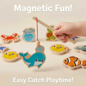 Wooden Fishing Game, Interactive Desktop Educational Toy for Kids, Birthday Gift for Boys and Girls, Tabletop Games