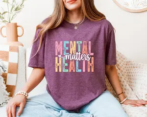 Mental Health Matters Shirt For Women, Pastel Rainbow Graphic Tee, Positive Awareness T-Shirt For Anxiety And Depression Support, Cute Oversized Mental Wellness Outfit, Inspirational Daily Reminder Clothing, Self Love Comfy Affirmation Top