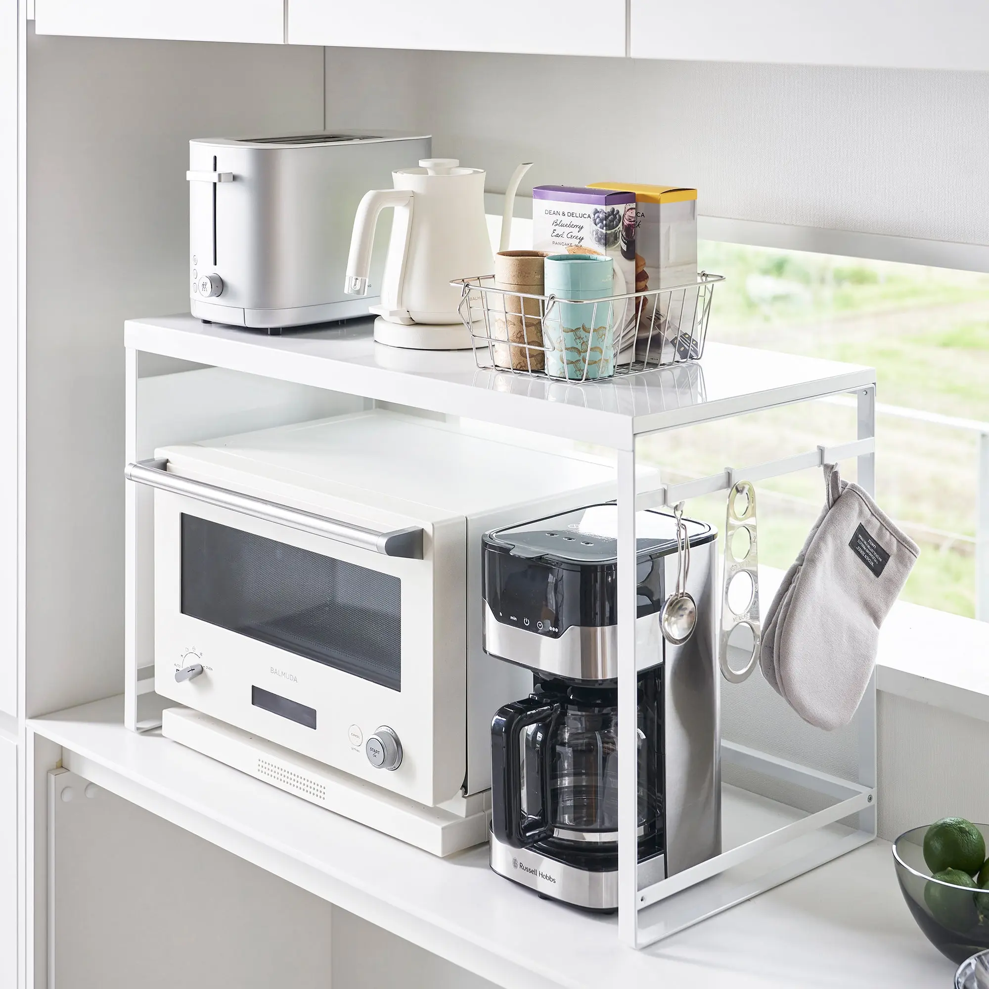 Steel Kitchen Countertop Appliance Rack - Small Kitchen Organization, Dual-Side Compartment, Built-In Hooks, Vertical Stack, Flexible Configuration Racks & Displays