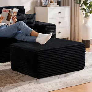 【#TikTokShopDealsforYouDays】35" Plush Boneless Ottoman, Upholstered Cloud Footrest for Boneless Couch in a Box,Oversize Poufs for Living Room & Bedroom Sofa Ottoman,Comfy Seating with Dense Foam, Black (Plush Corduroy Fabric)
