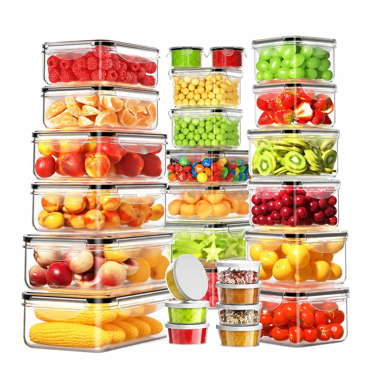 AISOON 40 Pcs Large Airtight Food Storage Container Set (20 Containers+20 Lids) - Square, Round, Rectangular, Leakproof, BPA-Free, Food-Safe Plastic, Fridge Organizer, Labels&Marker for Kitchen Organization, Fridge Organizer Food Storage
