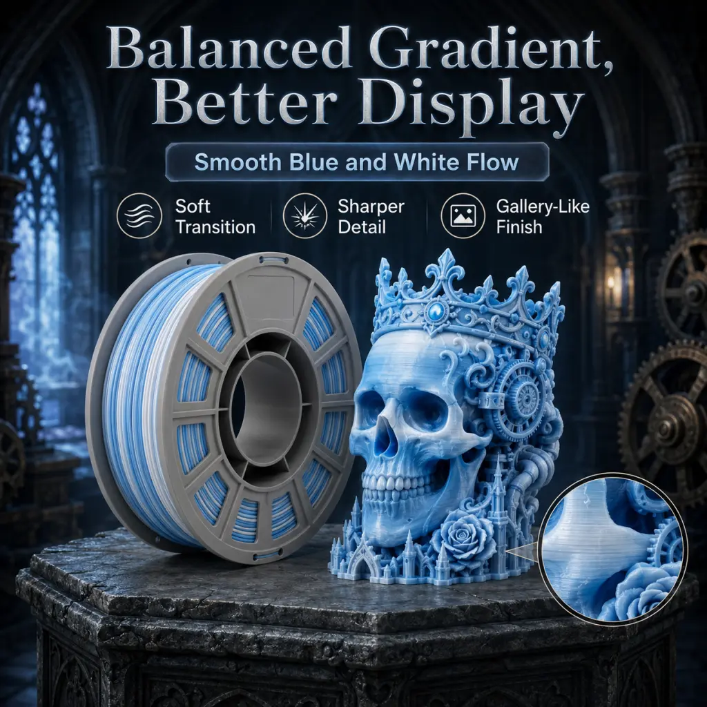 Dual-Color Co-Extruded PLA Filament, Blue & White 1.75mm 300g Mini Spool Dual-Color Co-Extruded PLA Filament, Blue & White 1.75mm 300g Mini Spool