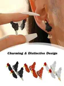 3D Chicken Resin Hook Earrings, Lightweight Farm Animal Design, Casual Accessory, Easter Egg Style, All Seasons Wear