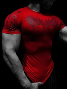 Men's Fitness Short Sleeve T-Shirt, Round Neck Tight Fit, Cycling Wear, Sports Gym Casual Daily Wear, Gothic Punk Style, Gym Performance Top, Gym Athletic Clothes, Athletic Workout Clothing