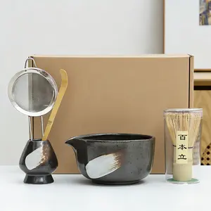 Japanese Vintage Ceramic Matcha Bowl Set, 5-Piece Traditional Matcha Making Tools, Matcha Whisk, Ideal for Authentic Matcha Preparation, Matcha Kit Set, Japanese Tea Tools