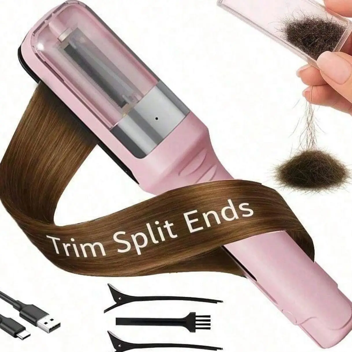 Women's Split End Trimmer, 2-In-1 Hair Cutting & Trimming Device With Clips, Salon-Quality Home Use, Suitable For Wet/Dry Hair, Hair Care Tool