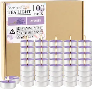 Purple Scented Tealight Candles - 100 Pack Votive Candles Bulk - Lavender   Light Candle  Set for Holiday, Wedding and  - 4 Hour