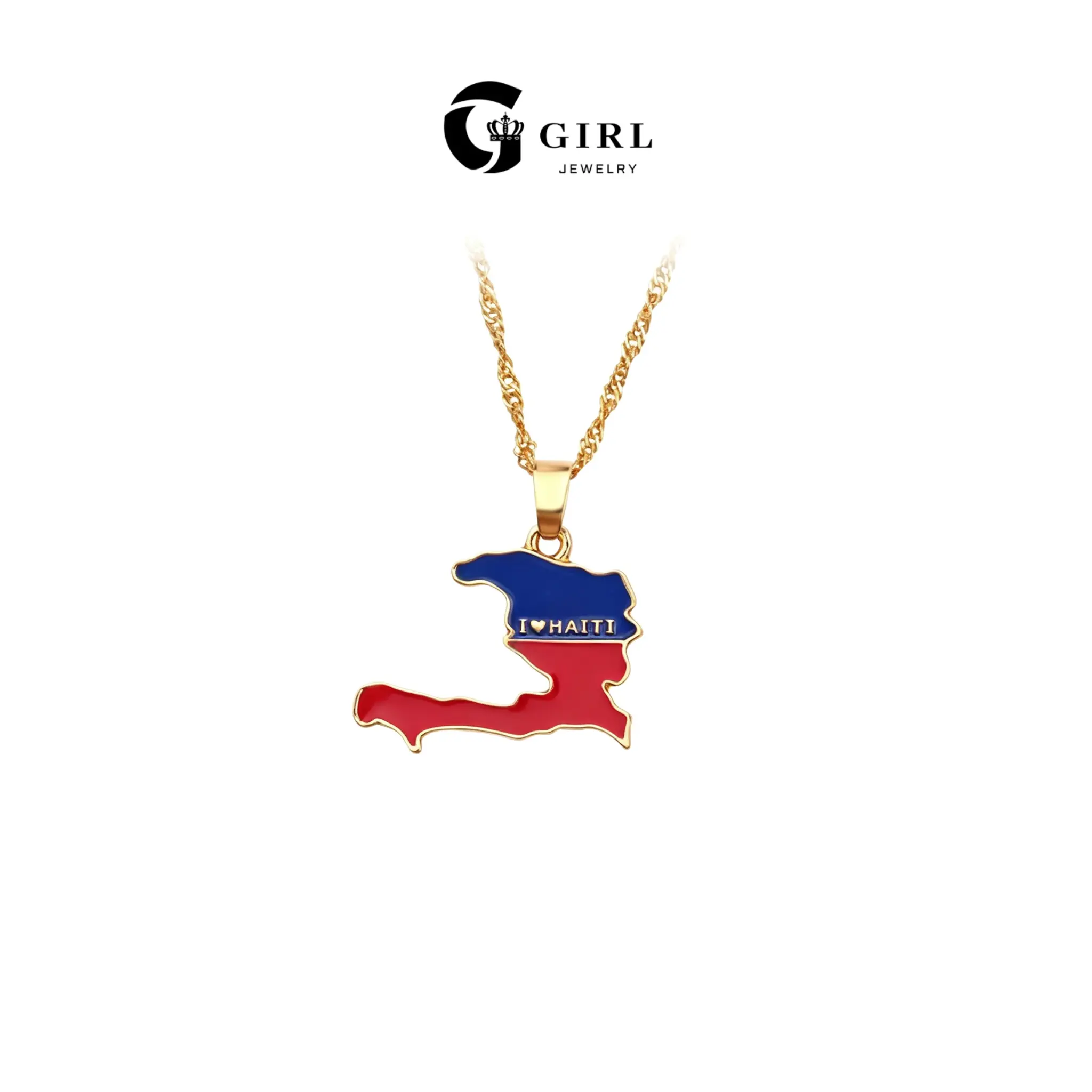 GGIRL 18K Gold Plated Stainless Steel Haiti National Flag Map Pendant Necklaces for Men Women Travel Enthusiast, Streetwear Fashion   Meaningful  Haitian Necklace Jewelry Ideal Gifts for Daily Summerwins Beach Parties Holiday Birthdays Anniversaries