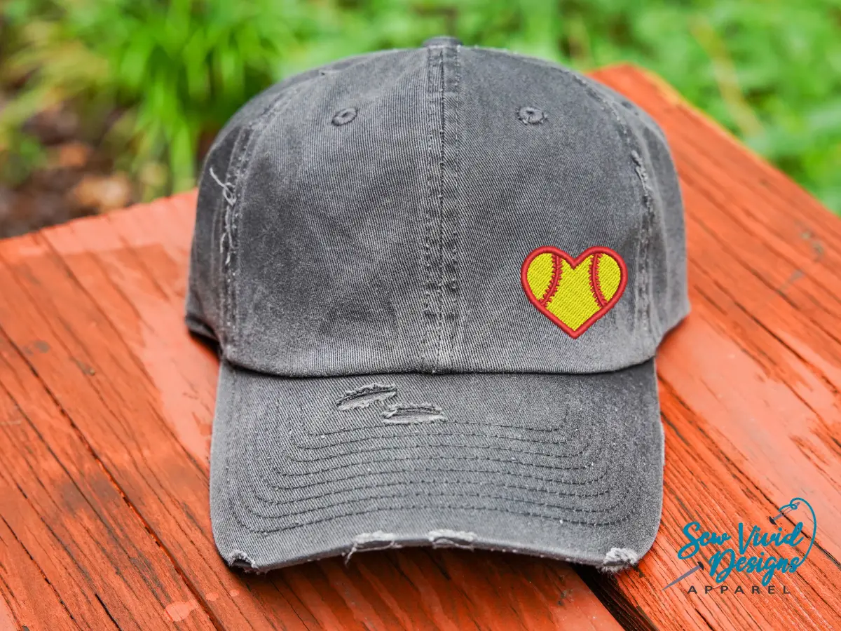 Softball Hat | Distressed Baseball Cap OR Ponytail Hat | Softball Heart | Softball Love | Softball Mom | Softball gift | Softball Coach