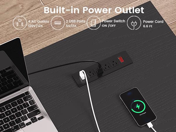 SEDETA 55 Inch Modern Office Desk with 3 Drawers Executive Desk with U-Shaped Legs Wood Computer Desk with Power Outlet Home Office Desks with Relief Texture