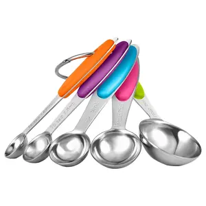 Measuring Cups And Spoons, 5-Piece Set Of Stainless Steel Measuring Cups And Spoons, ABS Macaron Color Handles, Stackable, Easy To Store In The Kitchen, Kitchen Gadgets For Cooking And Baking Utensils Measure