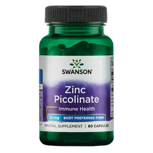 Swanson Zinc Picolinate 22 mg Body Preferred Form 60 Vegan Capsules for Immune Health & Collagen Production US Healthcare Supplement