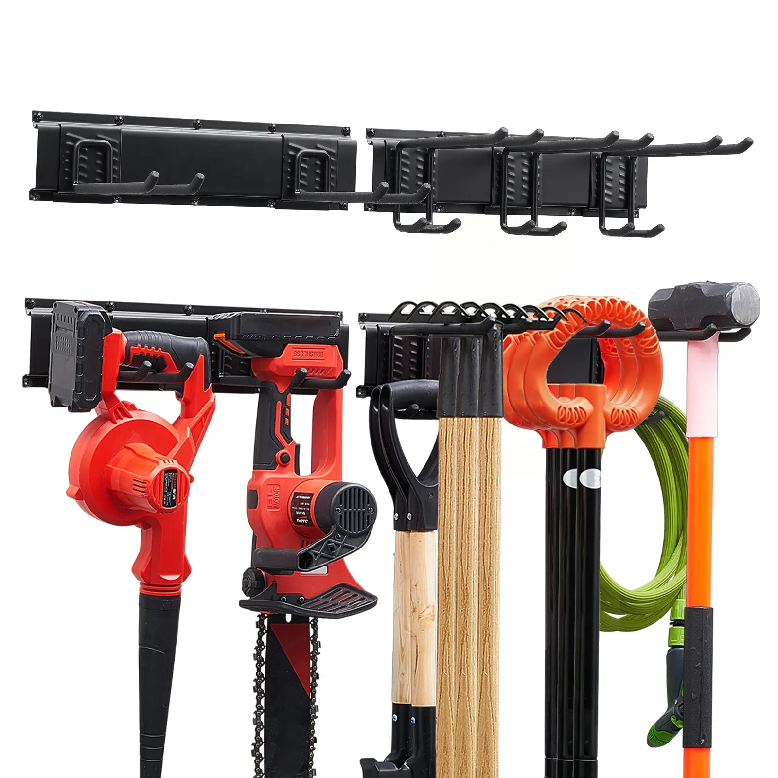 【summerfinds】VEVOR Garage Tool Organizer 33 Inch 400 lbs Wall Mount Garden Tool Rack, Heavy Duty Garage Hanging Storage Rack Organization with 2 Rails and 5 Adjustable Hooks, for Yard Tools, Shovel, Rake, Shed
