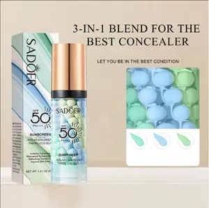 SADOER 3-in-1 Primer for Face SPF50+ Sunscreen Isolation Cream Blurs Imperfections Oil Control Moisturizing Skin Tone Correcting Cosmetic Moisture Compact Travel Size for Daily Use Flawless Radiant Hydrate Moisturizer