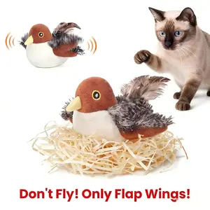 Flapping Bird Cat Toy, Realistic Bird Chirping Sounds, Touch-Activated Safe Kitten Toy, Rechargeable, Interactive Durable Cat Exercise Toy.