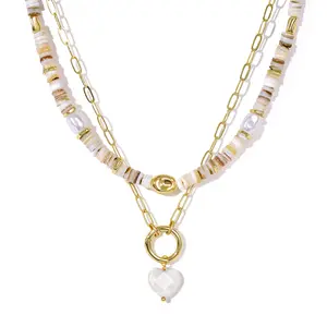 KissYan Beaded Necklaces for Women, 14K Gold Plated Layered Paperclip Choker with Heart Pendant for Summer, Colorful Natural Gemstone Boho Handmade Beach Jewelry Gifts,summerwins DealsForYouDays