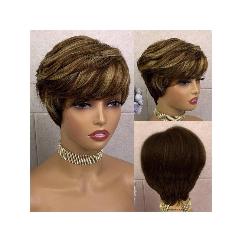 Highlight Ombre Blonde Honey Gold Human Hair Wigs Short Straight Pixie Cut Hair Bob Wig Hair For Woman