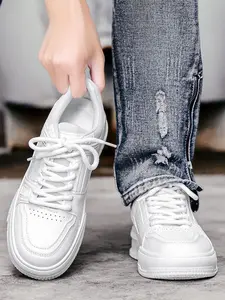 Teens' Chunky Sole Sneakers | Matte Black Skate Shoes | Unique Casual Design Walking Shoes