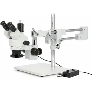 AmScope SM-4TZ-144 Professional Trinocular Stereo Zoom Microscope, WH10x Eyepieces, 3.5X-90X Magnification, 0.7X-4.5X Zoom Objective, 144-Bulb LED Ring Light, Double-Arm Boom Stand, 110V-240V, Includes 0.5X and 2.0X Barlow Lens