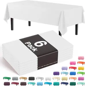 Exquisite Party Solids 6-Pack Premium Plastic Tablecloth 54in. x 108in. Rectangle Plastic Table Cover - White
