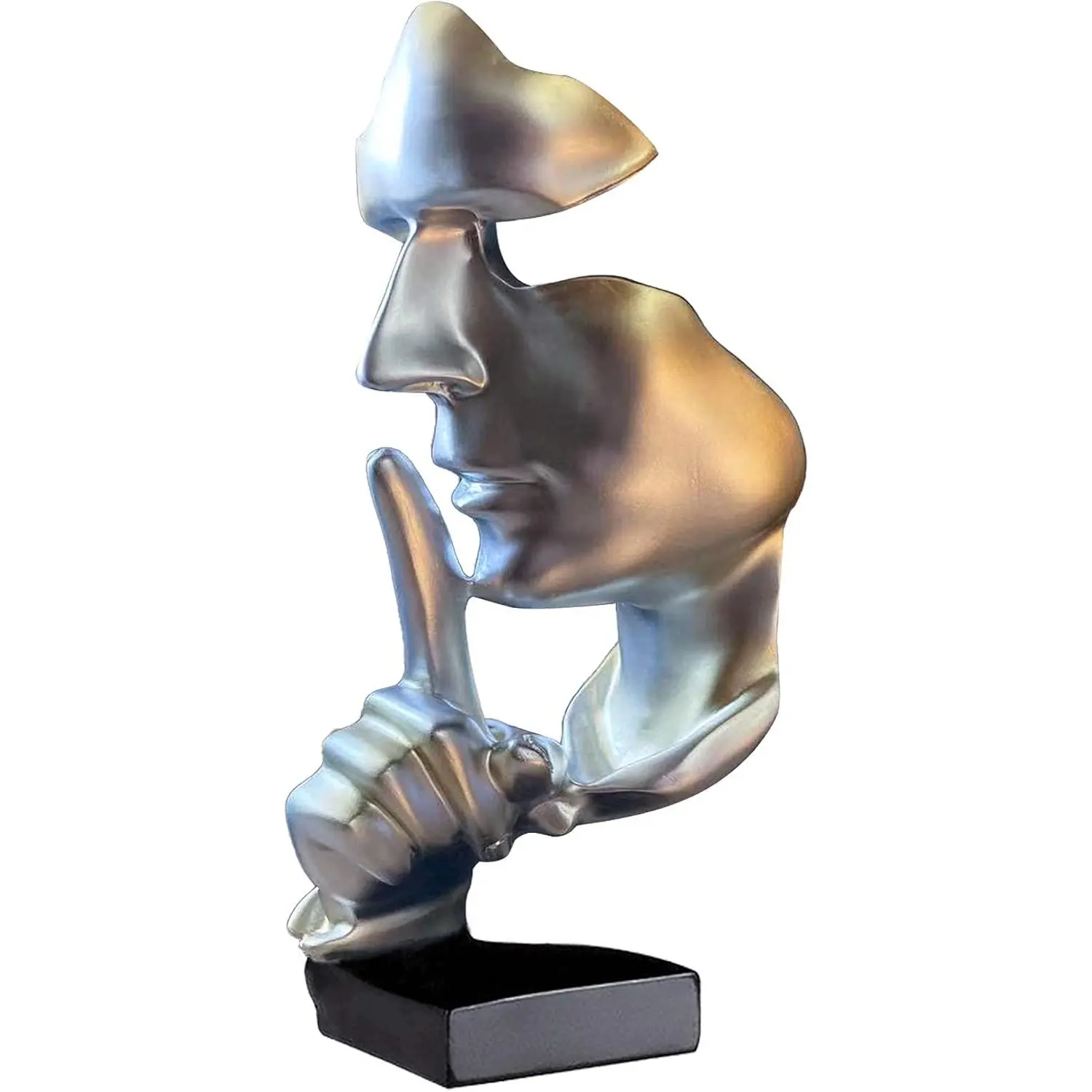 aboxoo Abstract Statues Silence is Gold Decorative Objects,Modern and Simple Resin Figurine,Desk Decoration for Office Home Piano Decor. (Silver)