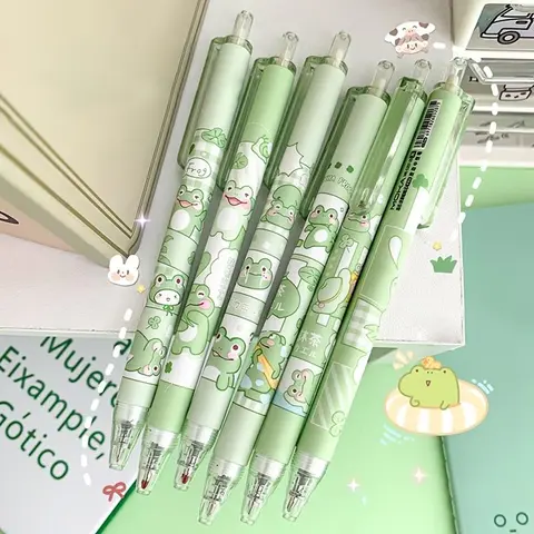 Cute Frog Pattern Gel Pen (6/12pcs), 0.5 Press Type Gel Pen, Aesthetic Gel Pens, Student Stationery, Office Supplies, Perfect Gift for Back to School & Office Supplies Lovers