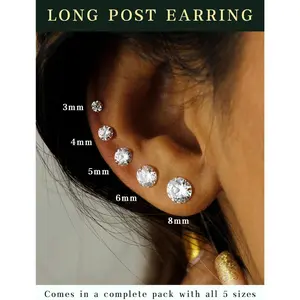 5 Pairs Lightweight Small 316L Stainless Steel Stud Earrings, Fashion Piercing Jewelry Accessories, Hypoallergenic Cubic Zirconia Ear Ornaments, Suitable for Daily Wear, Birthday Gifts, Vacation