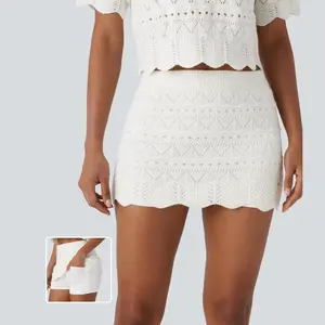 Halara High Waisted 2-in-1 Pocket Open Knit Mini Casual Sweater Skirt