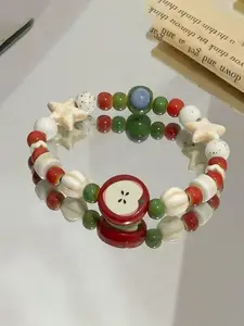 Bracelet with and Ceramics, Ceramic Apple, Feng Shui Good Luck Jewelry for Women, Cute Style, All Seasons