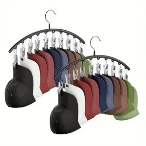 Closet Hat Hook, Hat Holder Hanger, 1pc Hat Storage Rack, for Hanger and Room Closet Display, with 10 Clip Baseball Cap Hat Rack, Baseball Cap and Accessories Hat Rack, Suitable for Men and Women