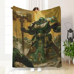 40K Theme Printed Flannel Blanket, Cool Bedroom Soft Throw Blanket, Air-conditioned Room Blanket, Warm Nap Blanket for Home Office Travel Camping, Flannel Cozy Blanket