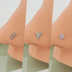 Oufer 20G 3PCS Flower/Bird/Leaves Nose Studs Set