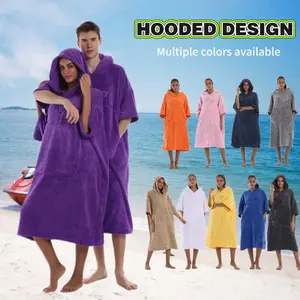 Solid Color Bathrobe, Quick-Dry Beach Towel, Hat and Pockets, Versatile Home Wear, Breathable and Absorbent