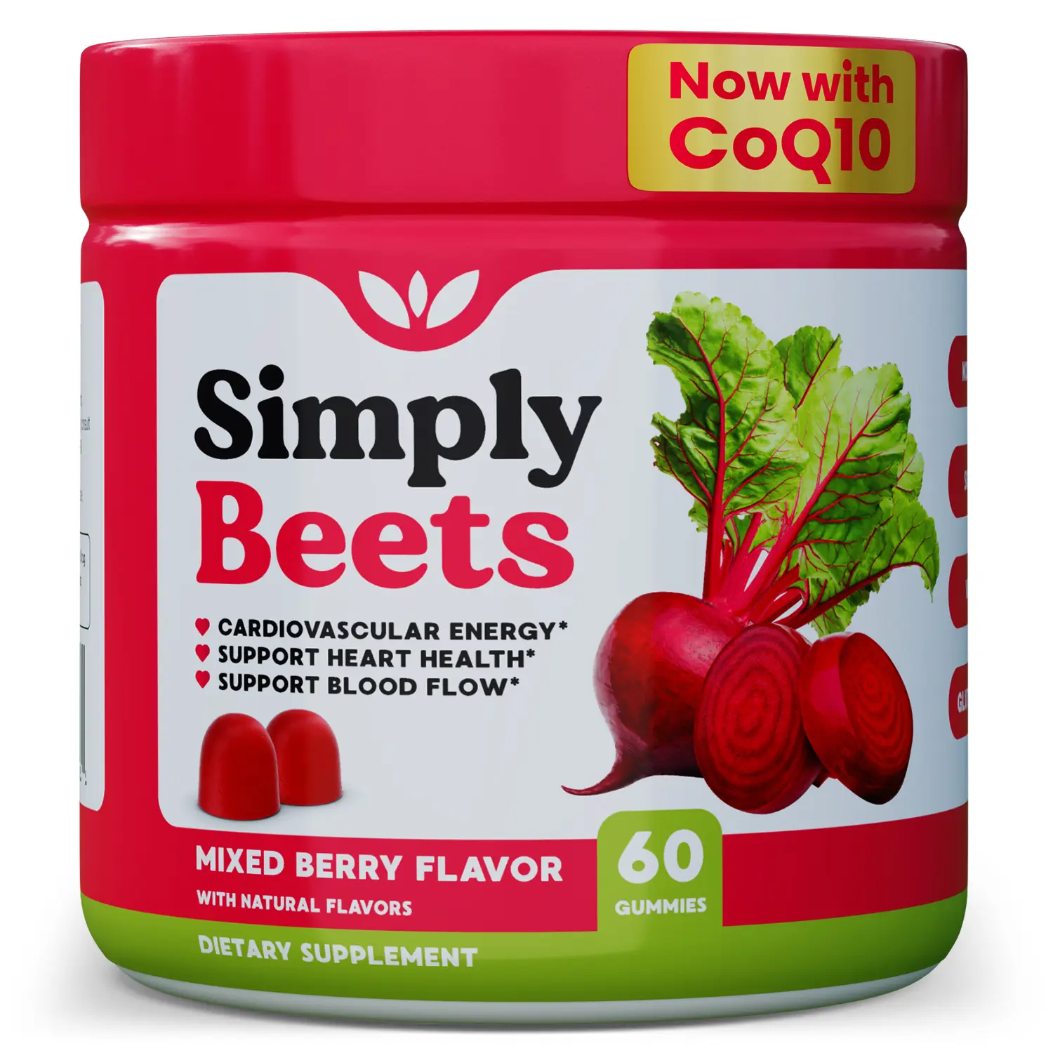 Simply Beets Heart Gummies - Mixed Berry Flavor - Non-GMO Beet Root Powder Chews for Daily Heart Health and Circulation Boost - 60 Gummies