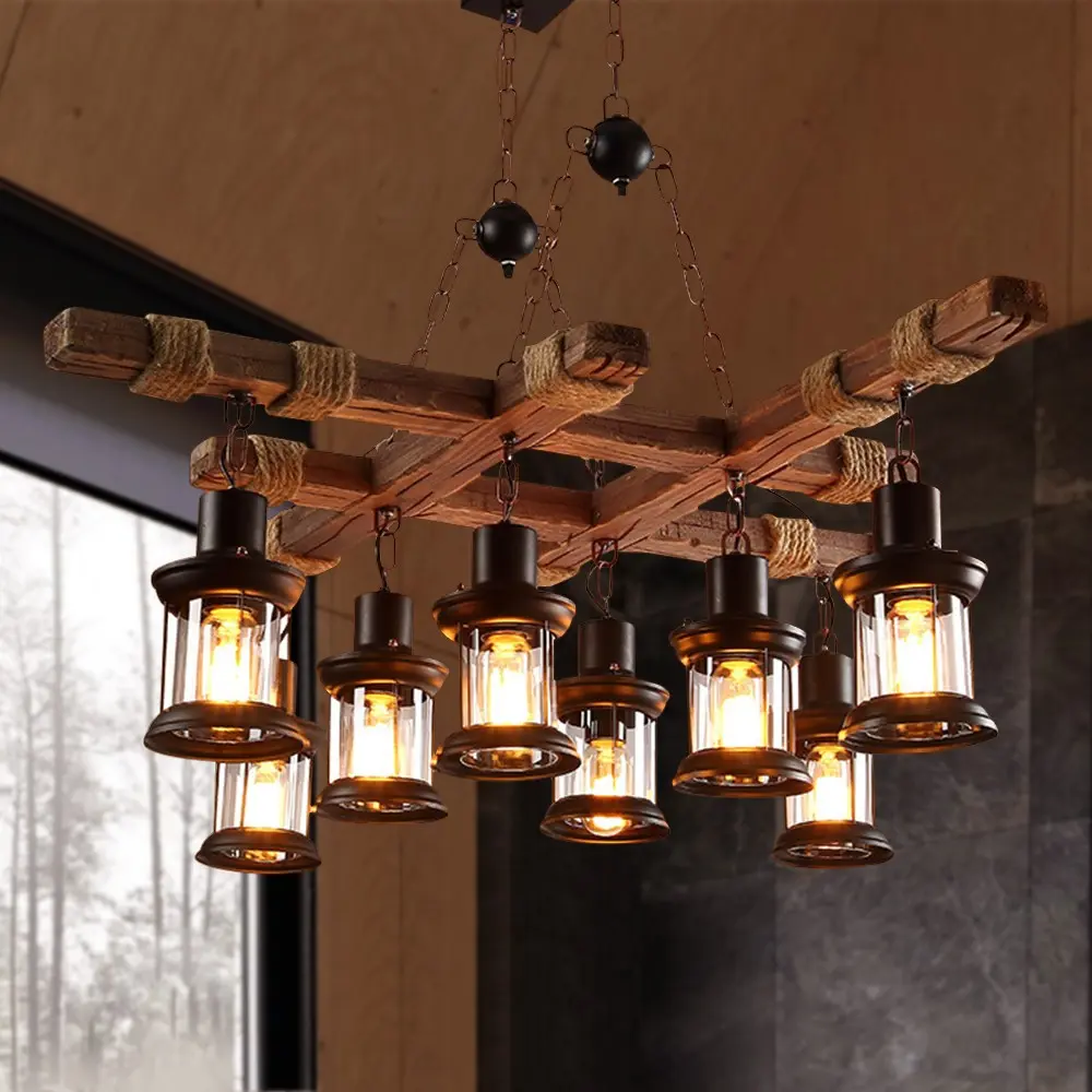 European Wood Style Pendants Natural Beauty & Timeless Aesthetic for Home Decor Perfect for Craftsmanship Enthusiasts Matte Black Metal Chain 8.3x4.7 Inches