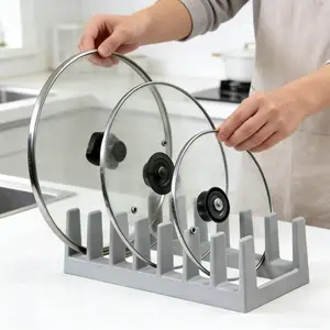 1pc Multifunctional Storage Rack Pot Lid Holder Cutting Board Stand Dish Drying Rack Utensil Holder Compartment Organizer For Modern Kitchen Study Desktop Book Shelf Drainable Space Savin
