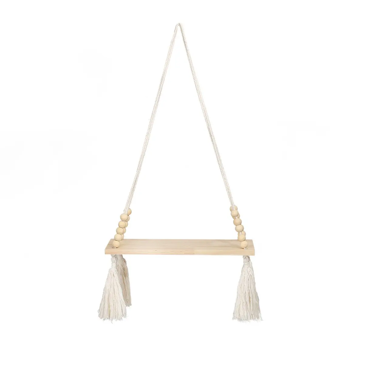 Nordic Style Cotton Rope Wall Shelf, Wooden Bead Fringe Plant Holder, Multi-Functional Indoor Outdoor Decor, Home Courtyard Balcony Decoration