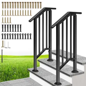VIVOHOME 2-Pack 2/3/4/5/6 Step Galvanized Steel Hand Rails for Outdoor Steps – Black Oval and Safety Balusters Exterior Railing for Porch, Deck, or Indoor Stairs, Complete Installation Kit