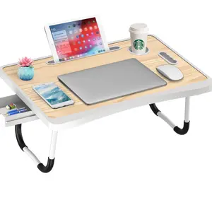 Extra-large multifunctional folding desk, portable multi-color wooden laptop bed desk with cup holder, suitable for work, readin	 work table lap desk Foldable
