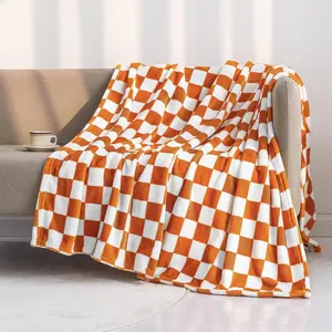 Tennessee Orange Throw Blankets with Checkerboard Grid Pattern Soft Throw Blanket for Couch, Bed, Sofa Luxurious Warm and Cozy for All Seasons  Family and Friends Perfect Christmas Present