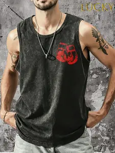 American retro boxing-themed tank top with boxing glove pattern; Boxing Club/MANCHESTER BOXING CLUB classic old-school boxing gym background tank top; American retro cultural classic elements outfit.