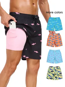 Men's 2-In-1 Swim Trunks, 7 Inch Swimming Shorts Beach Pants, Quick Dry Gym Shorts with Compression Lining, Gym Vacation Pool Wear, Swimwear Shorts