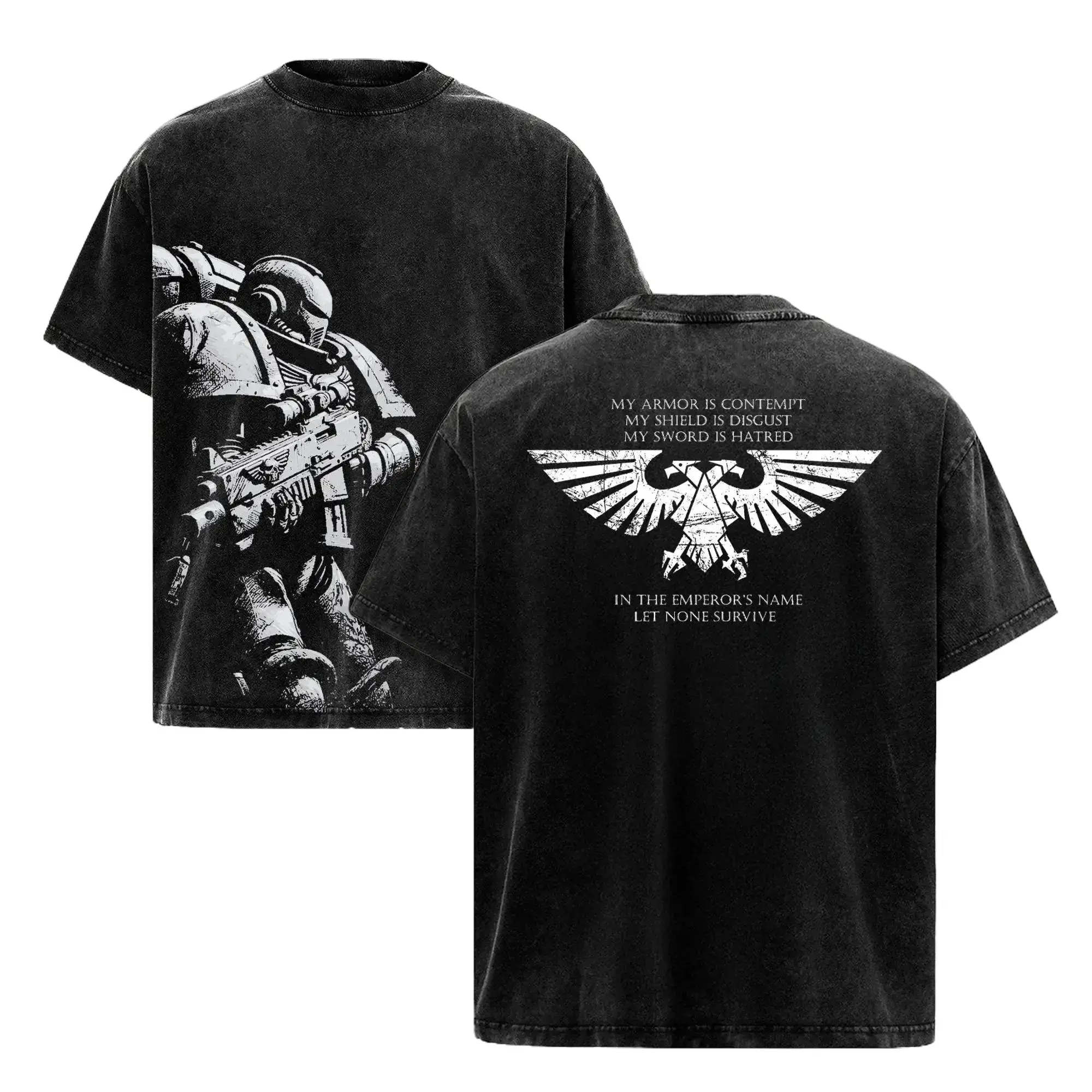 Men's Warhammer 40K Space Marines Adeptus Astartes Power Armor Graphic Soft Clothes - Heavyweight Washed Cotton T-Shirt, Hoodie, Sweatshirt for Grimdark Sci-Fi Gaming Fans, Gift Option